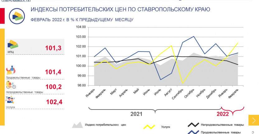 Индексы потребительских цен по Ставропольскому краю за февраль 2022 г.